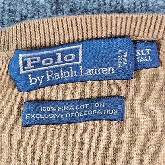 Polo Ralph Lauren Sweater Vest Mens XLT Tan Pima Cotton V-Neck Pony Logo - Picture 3 of 8